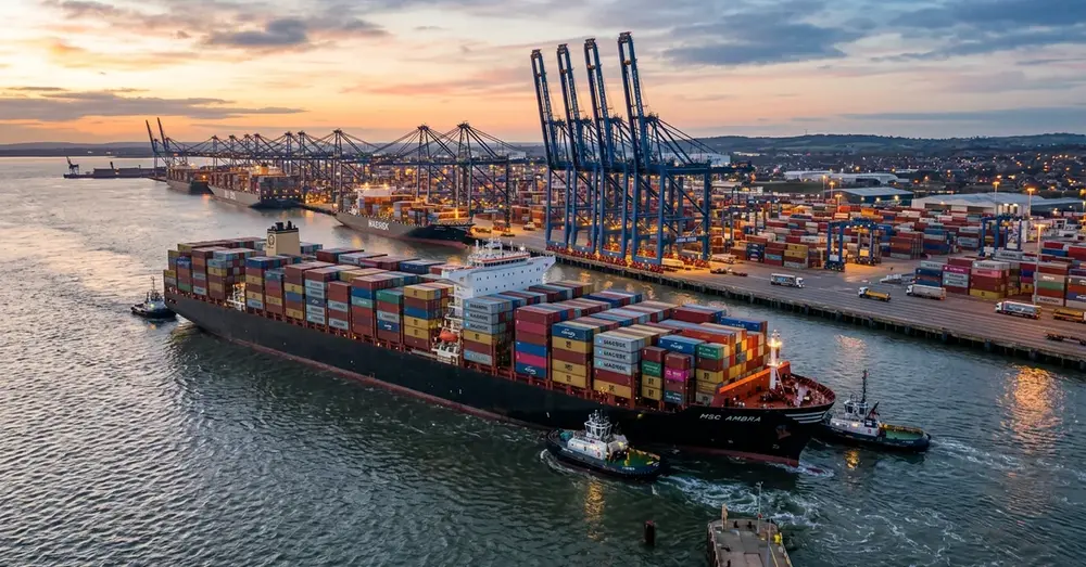 Container freight vessels and international trade logistics maritime corridor
