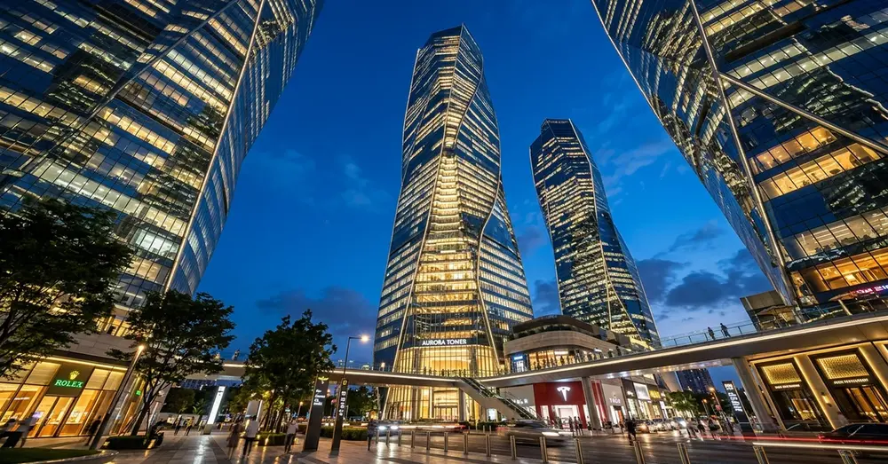 RealEstateExchange modern commercial architectural towers and property investment
